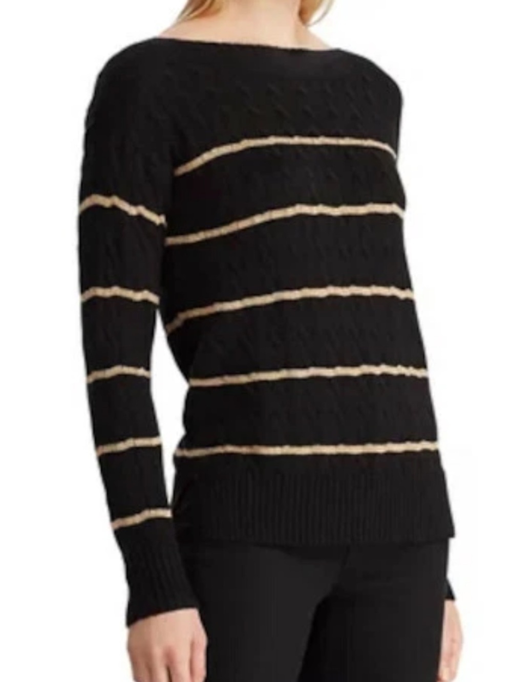 Lauren Ralph Lauren black gold striped long sleeve top size M